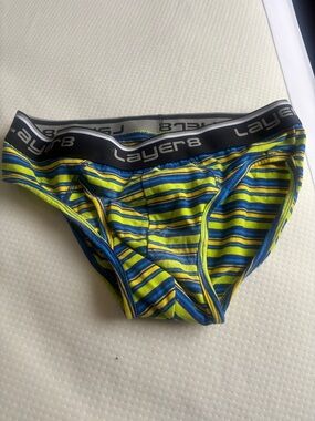 Layer 8 Men's Striped Briefs in Yellow & Blue